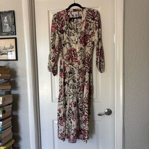 APiece Apart 100% silk pink and brown floral midi maxi dress size 8
